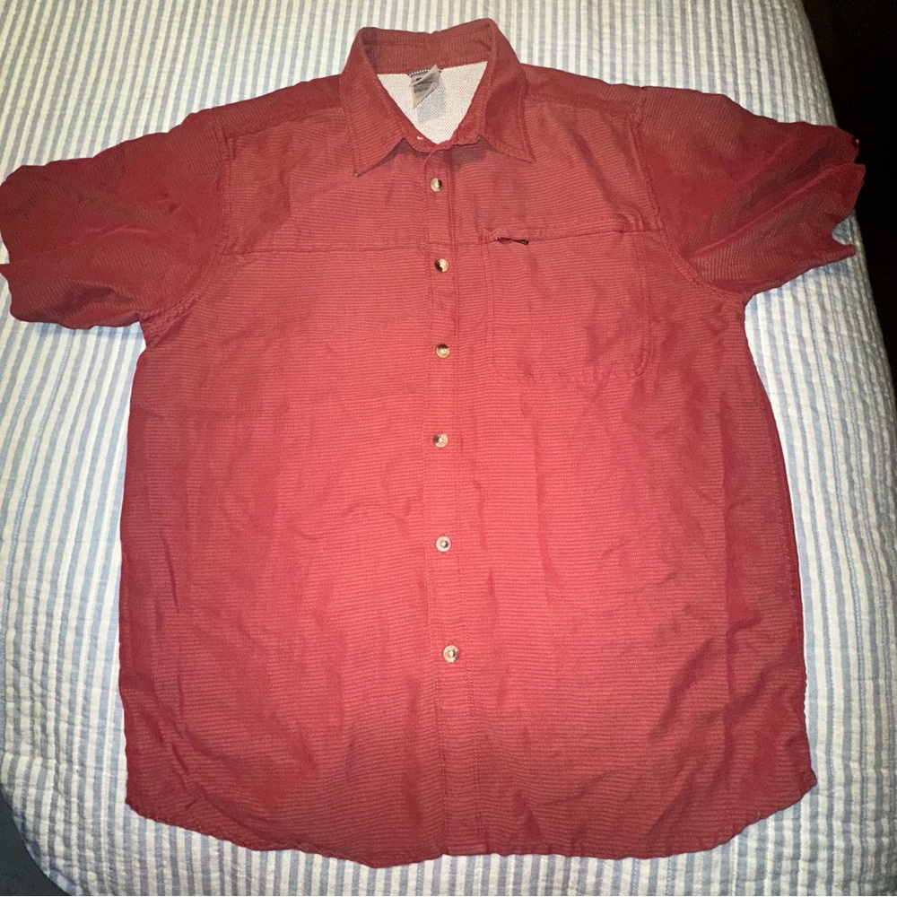 The North Face Mens‎ Sz M Red Modal Blend Short Sleeve Button Down Shirt